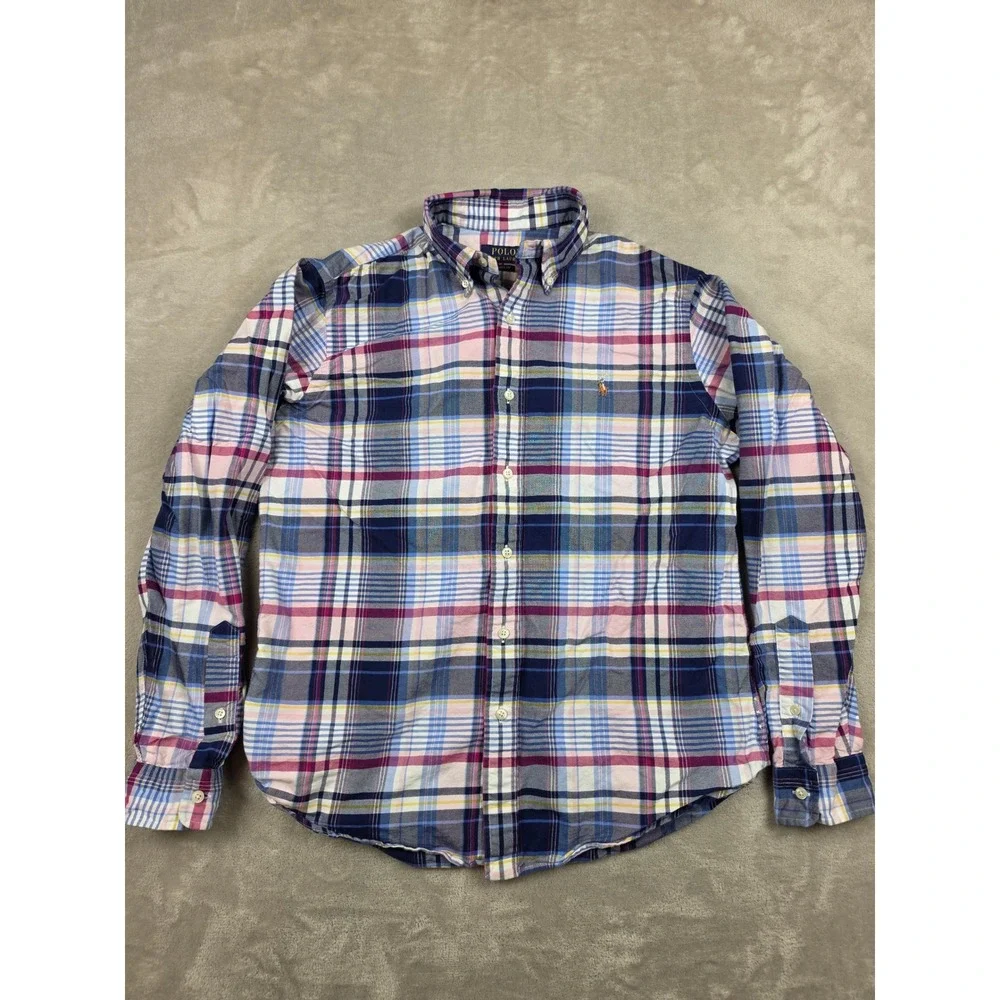 Polo Ralph Lauren Button Down Shirt Mens M Fit S Pink Blue Plaid Classic Fit